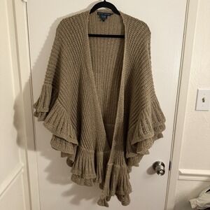 Ralph Lauren Women's Knit Poncho XS/Small  Alpaca Blend Sweater Green Beige